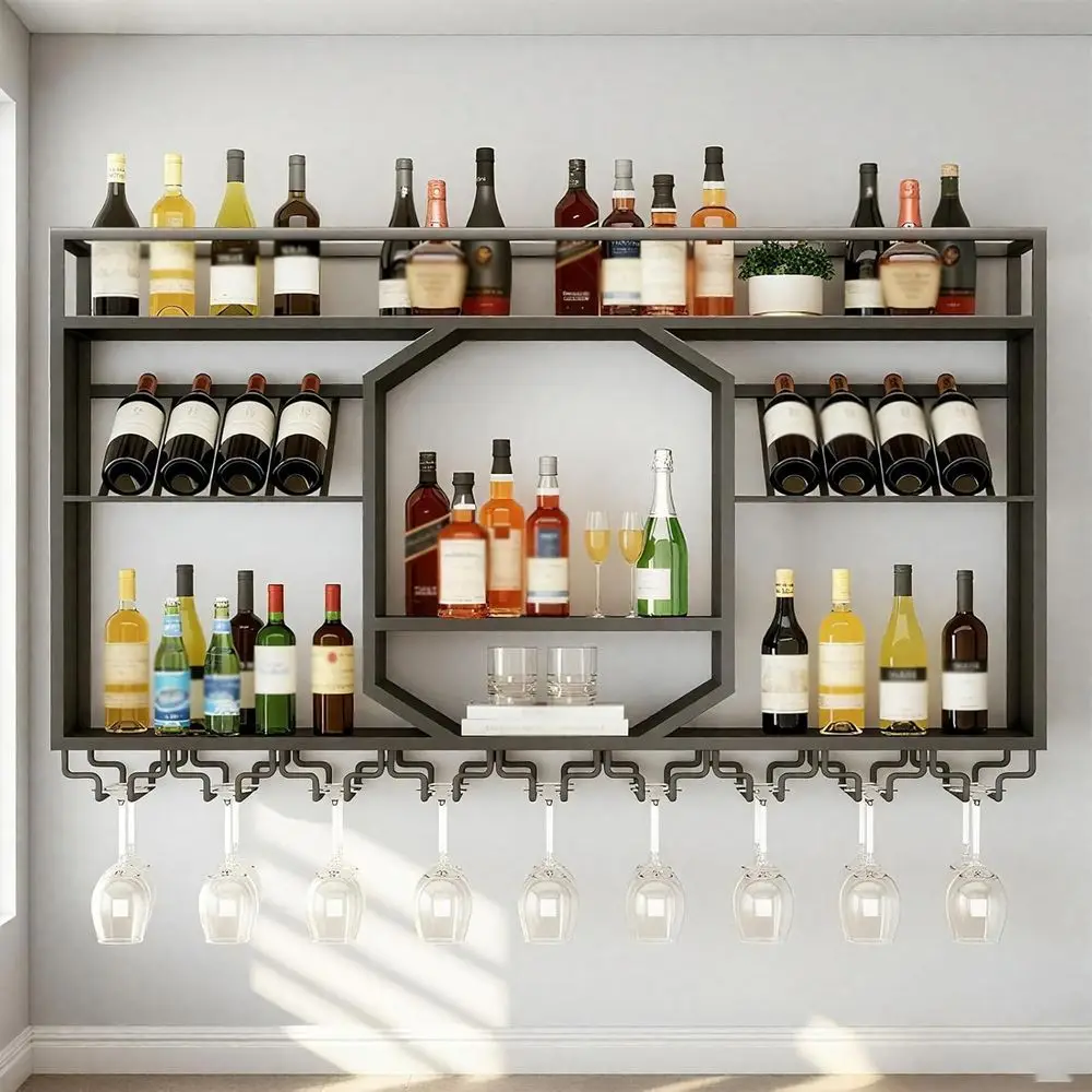 Metal Wine Rack with Hanging Cups - Large Capacity Bar Bottle Display Shelf for Home, Cafe, Dining (Black, 63x9.84x31.4INCH)
Metal Wine Rack with Hanging Cups - Large Capacity Bar Bottle Display Shelf for Home, Cafe, Dining (Black, 63x9.84x31.4INCH)