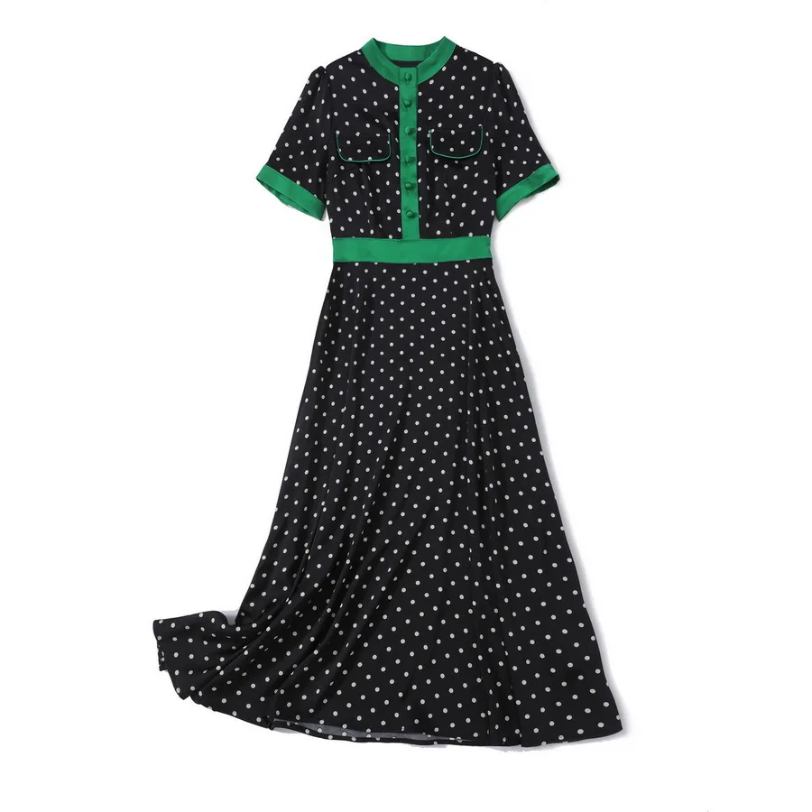 European and American women's clothing new summer Stand collar Short sleeve polka dots black and green Fashion dress XXL
European and American women's clothing new summer Stand collar Short sleeve polka dots black and green Fashion dress XXL