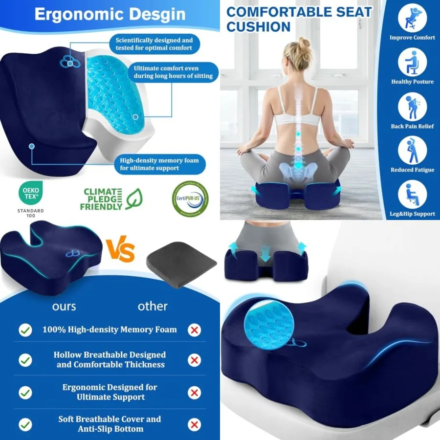 Seat Cushion, Gel Chair Cushions, Office Chair Cushions, Anti-Slip Bottom & Removable Cover Tailbone Pain Relief Cushion, Memory Foam Seat Cushion, 5.28 in Thick (Blue)
Seat Cushion, Gel Chair Cushions, Office Chair Cushions, Anti-Slip Bottom & Removable Cover Tailbone Pain Relief Cushion, Memory Foam Seat Cushion, 5.28 in Thick (Blue)