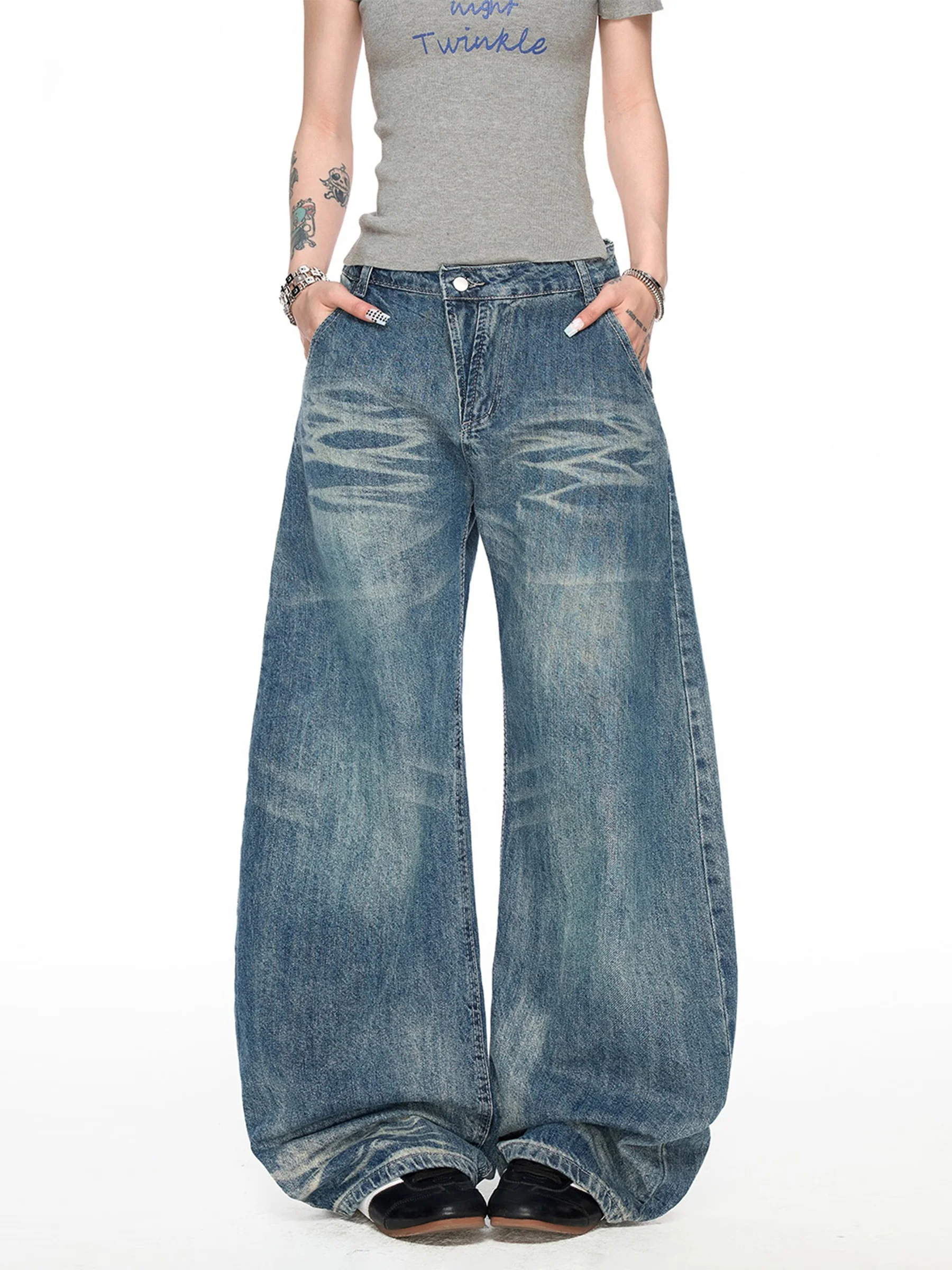 Retro Washed Jeans Loose Casual Men Women Summer Denim Pants High Waist Button Cotton Polyester Blend Wide Leg Floor-Length
Retro Washed Jeans Loose Casual Men Women Summer Denim Pants High Waist Button Cotton Polyester Blend Wide Leg Floor-Length