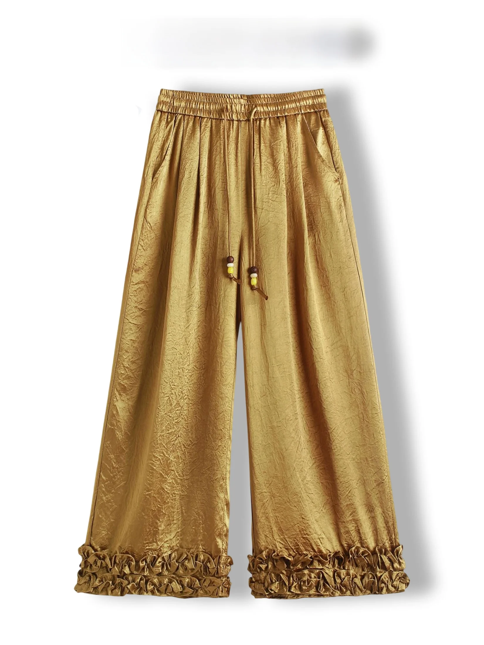 High Waist Wide Leg Pants Women's Drawstring Waist Splice Wooden Bellow Casual Vinegar Acetate Loose Fit Summer Pants
High Waist Wide Leg Pants Women's Drawstring Waist Splice Wooden Bellow Casual Vinegar Acetate Loose Fit Summer Pants