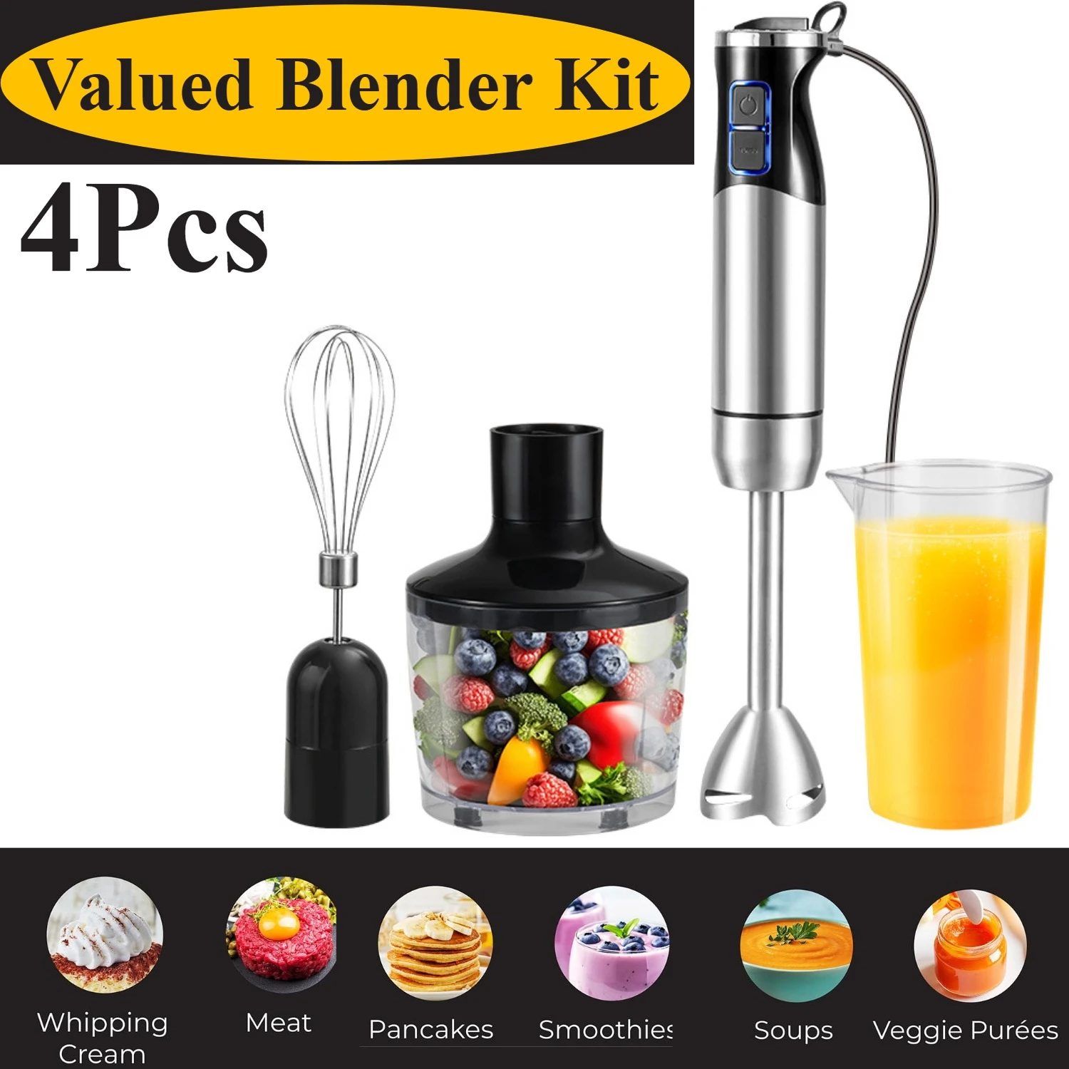 3 in 1 Stainless Steel Electric Immersion Blender Handheld Kit with Cooking Cup and Meat Grinder Bowl for Kitchen for Soup Puree
3 in 1 Stainless Steel Electric Immersion Blender Handheld Kit with Cooking Cup and Meat Grinder Bowl for Kitchen for Soup Puree
