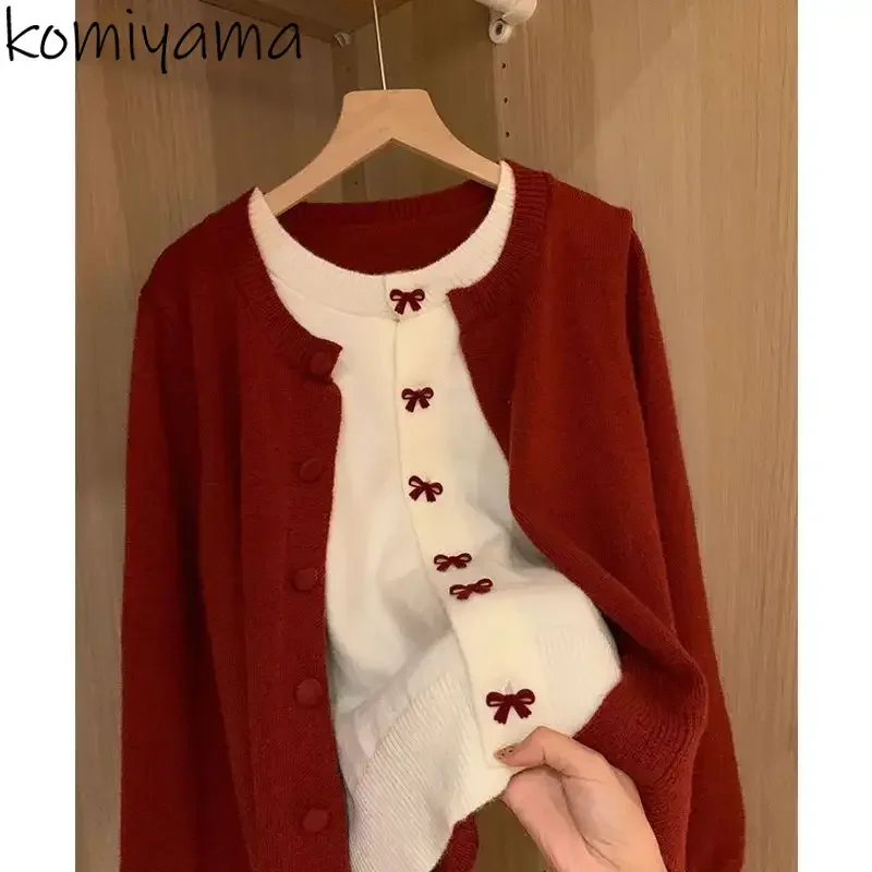 Sweet Bow Knit Cardigan Fake Two-piece Sweater Autumn New Woman 2025 Clothing Contrast Cardigans O-neck Long Sleeve Clothes
Sweet Bow Knit Cardigan Fake Two-piece Sweater Autumn New Woman 2025 Clothing Contrast Cardigans O-neck Long Sleeve Clothes