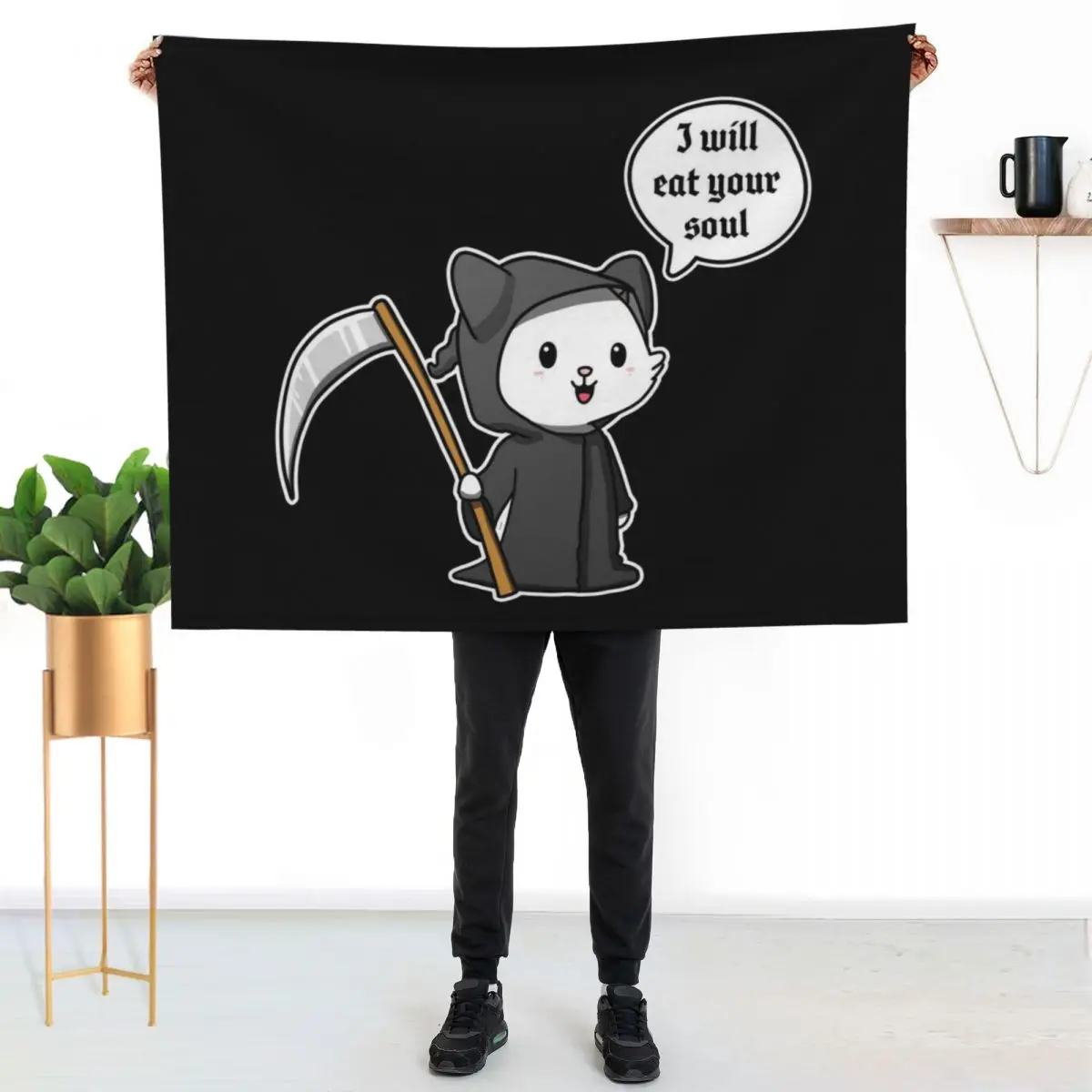 Reaper Cat Throw Blanket Machine Washable Soft Warm Blanket
