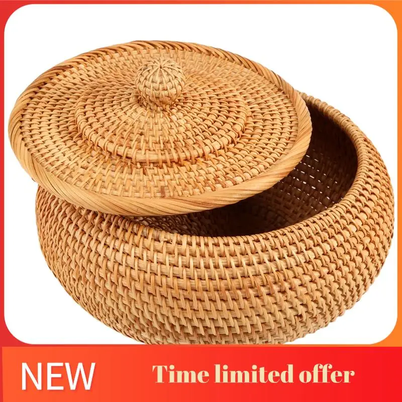 ABRN-Storage Basket Hand-Woven Rattan Woven With Cover Round Primary Color Chinese Jewelry Snacks Tea Set Storage Box
ABRN-Storage Basket Hand-Woven Rattan Woven With Cover Round Primary Color Chinese Jewelry Snacks Tea Set Storage Box