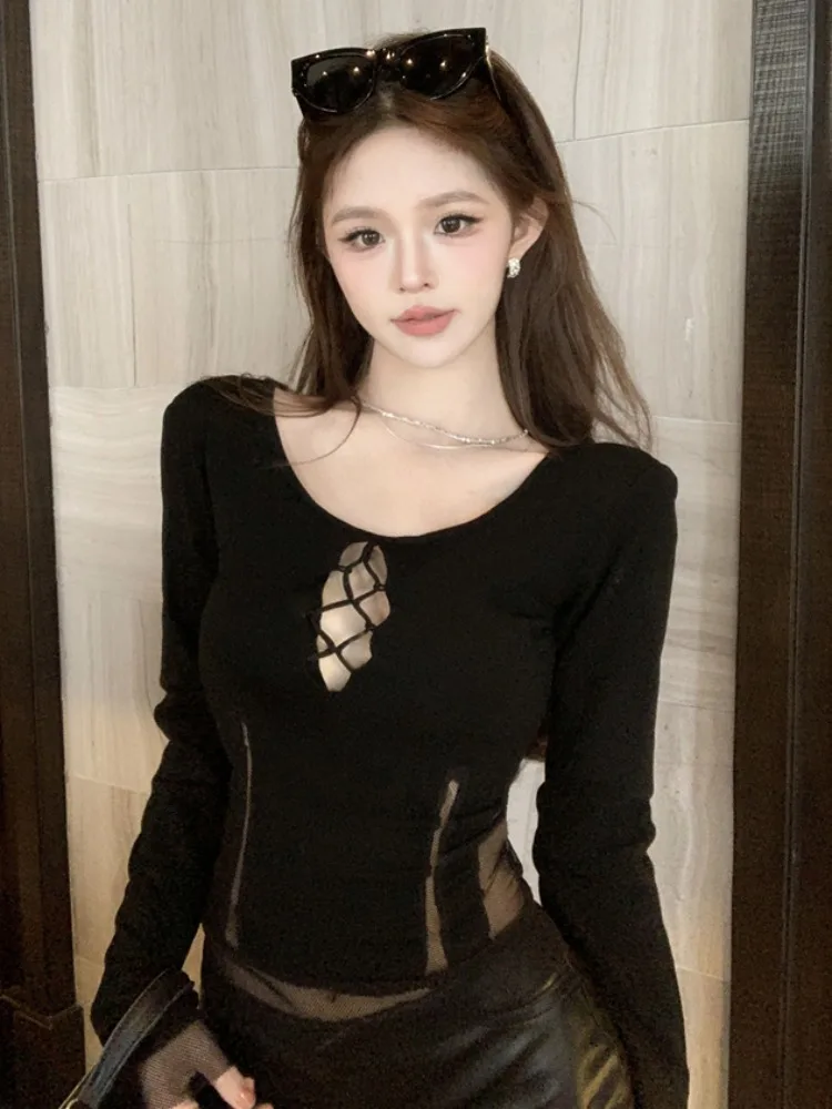 Sexy Hollow out Black Knitted Top Women's Long Sleeve Base Shirt Autumn Winter Design Korean Style Slim Fit round Neck Pullover
Sexy Hollow out Black Knitted Top Women's Long Sleeve Base Shirt Autumn Winter Design Korean Style Slim Fit round Neck Pullover