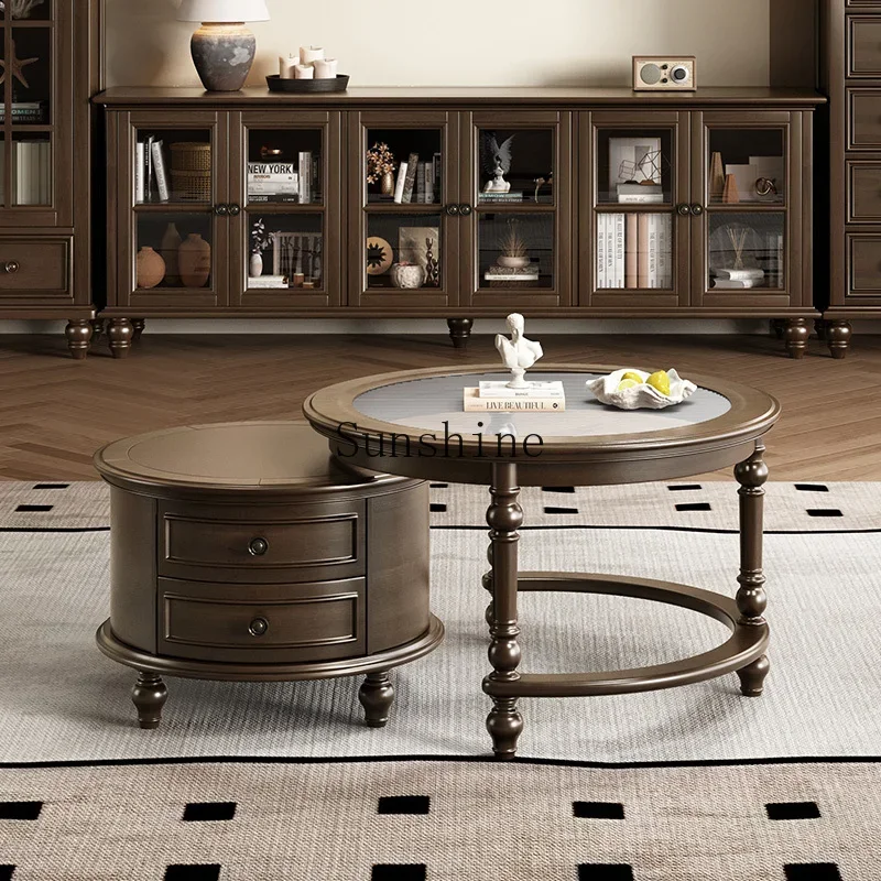 American pure solid wood ivory white round combination coffee table small apartment living room tea table FT
American pure solid wood ivory white round combination coffee table small apartment living room tea table FT