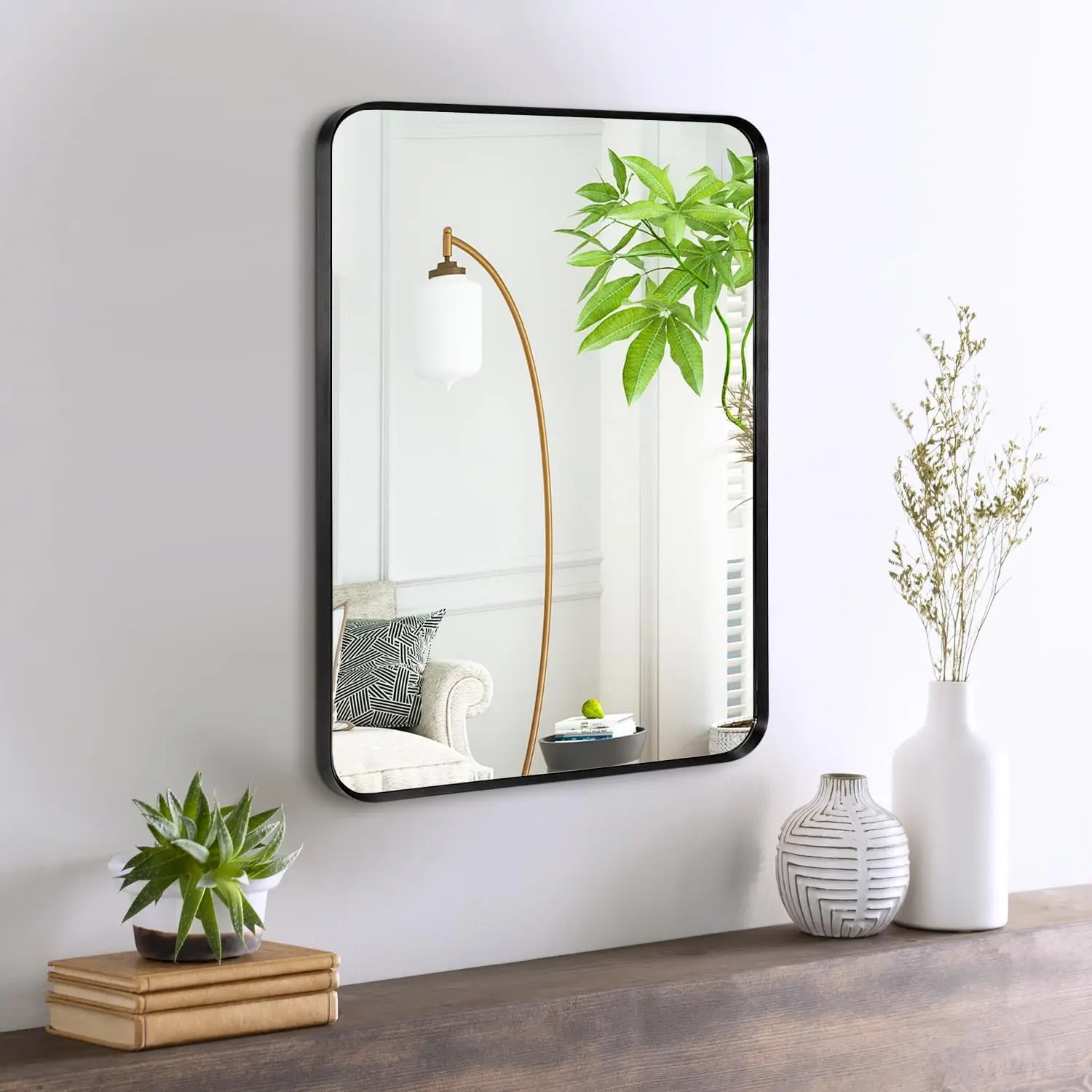 Wall Mount Mirror for Bathroom, Brushed Black Metal Framed Rounded Rectangular Vanity Mirror (18' x 24', Black)
Wall Mount Mirror for Bathroom, Brushed Black Metal Framed Rounded Rectangular Vanity Mirror (18' x 24', Black)