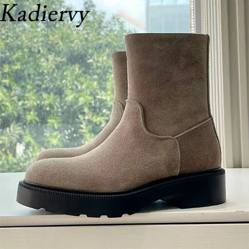 Suede Leather Short Boots Woman British Style Thick Sole Shoes Woman Round Toe Flat Motorcycle Boots Women Botas Mujer
Suede Leather Short Boots Woman British Style Thick Sole Shoes Woman Round Toe Flat Motorcycle Boots Women Botas Mujer