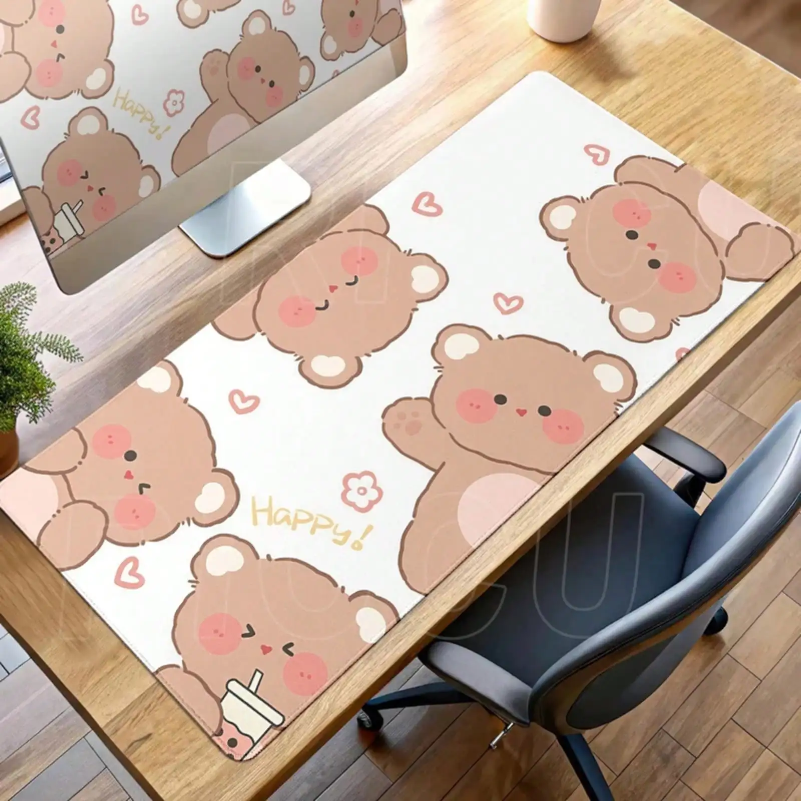 Cute Cartoon Brown Bear Mouse Pad Rubber Non-Slip Computer Keyboard Decoration Desk Mat For Office&Gift PC Cabinet XXL Tablepad