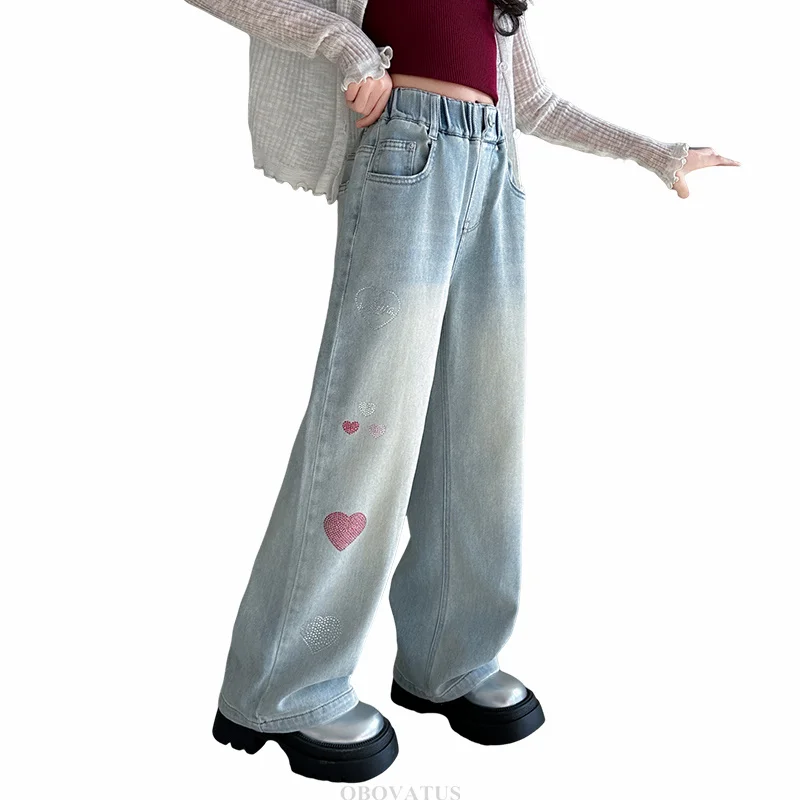 Teen Girls Heart Jeans With Crystal Child Casual Denim Pants for Child Loose Rhinestone Jeans Trousers Fashion Kids Clothing
Teen Girls Heart Jeans With Crystal Child Casual Denim Pants for Child Loose Rhinestone Jeans Trousers Fashion Kids Clothing