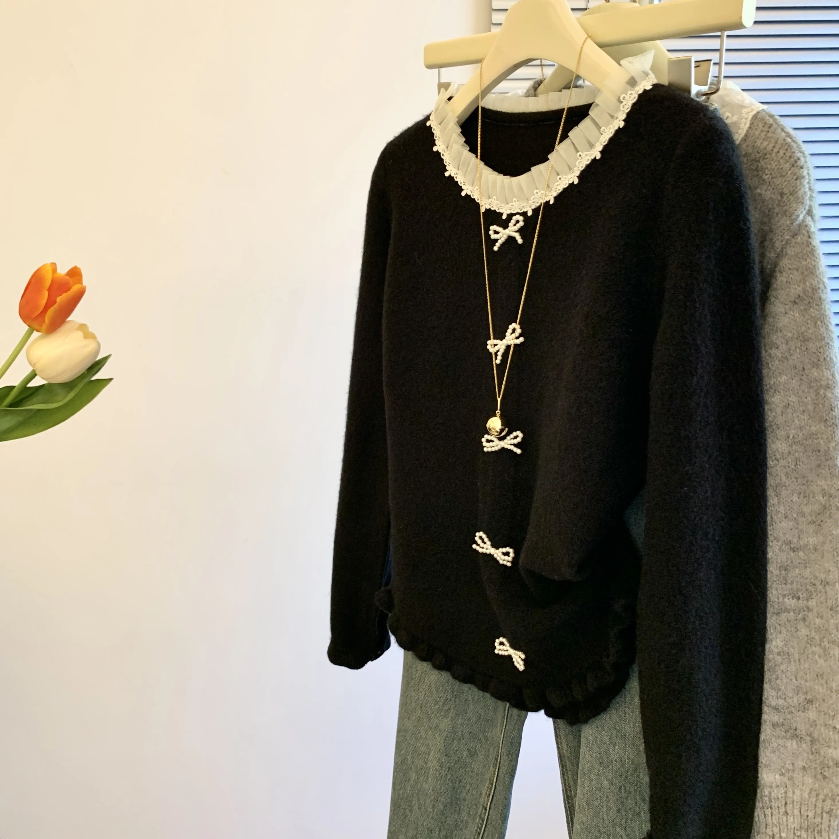 Корейский вязаный свитер с кружевной отделкой Long Sve, женская свободная верхняя одежда Lazy Sle, весна-осень-зима, Новое поступление
Корейский вязаный свитер с кружевной отделкой Long Sve, женская свободная верхняя одежда Lazy Sle, весна-осень-зима, Новое поступление