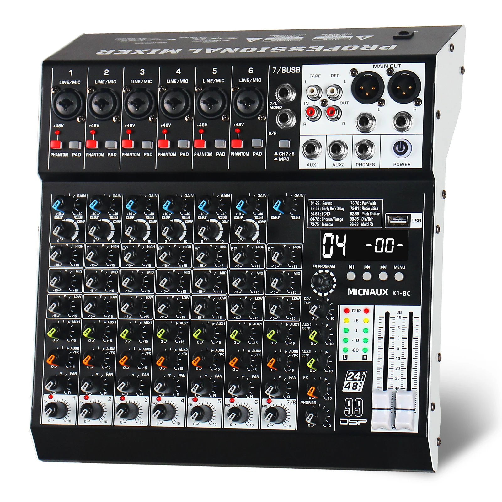 FULUODE X1-8C Audio mixer 8-channel professional mixer console with 99 DSP effects mixing board DJ mixer with USB Bluetooth 48V
FULUODE X1-8C Audio mixer 8-channel professional mixer console with 99 DSP effects mixing board DJ mixer with USB Bluetooth 48V