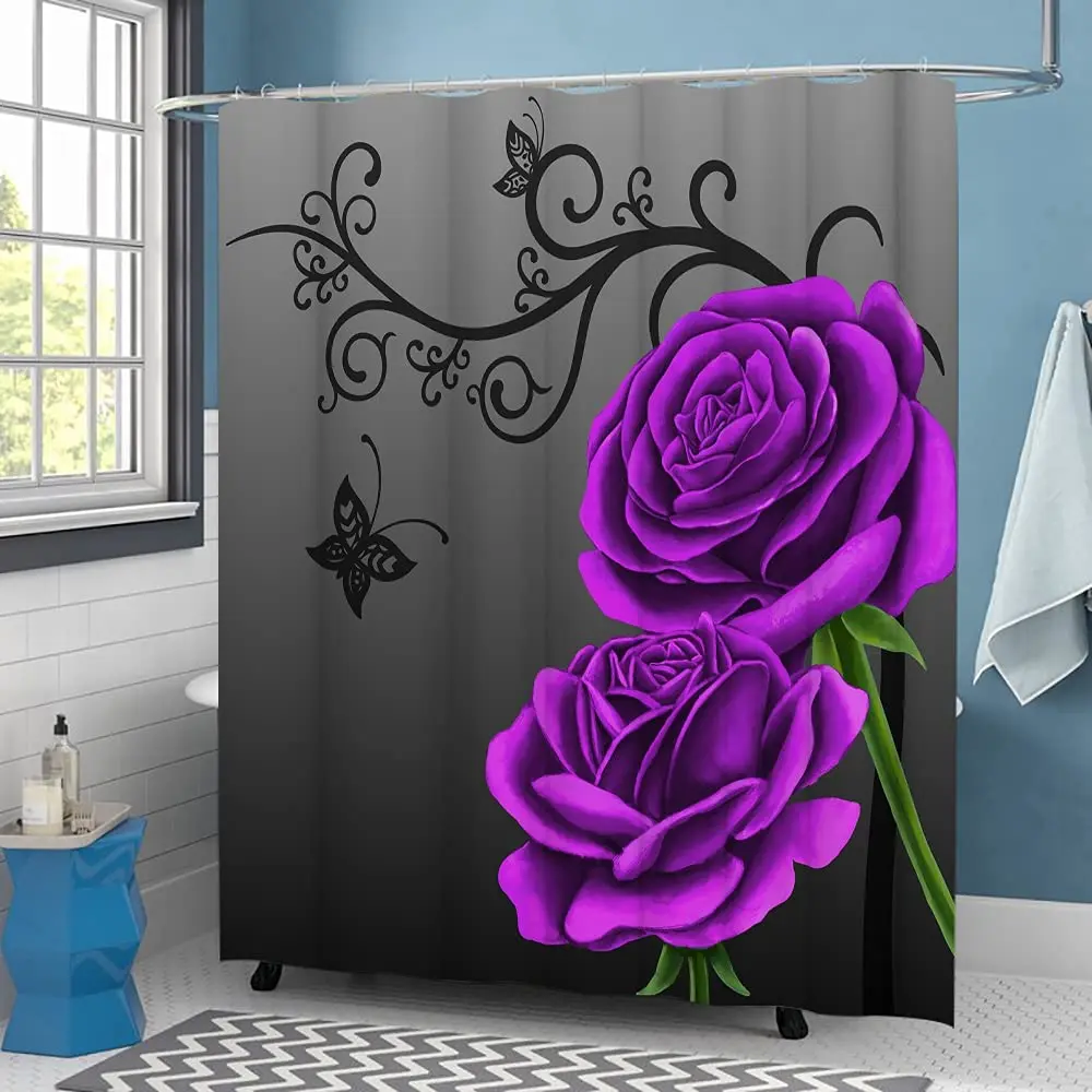 Purple Rose Shower Curtain Flower Butterfly Romantic Floral on Gray Background Bath Curtains Waterproof Bathroom with Hook Decor
Purple Rose Shower Curtain Flower Butterfly Romantic Floral on Gray Background Bath Curtains Waterproof Bathroom with Hook Decor
