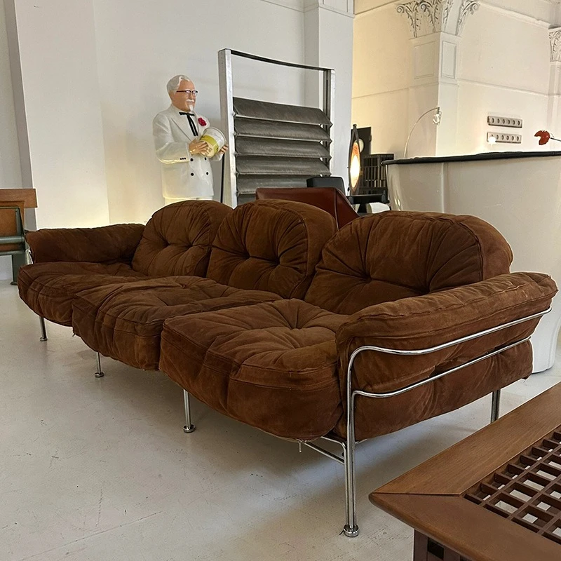 Three-person sofa small apartment living room retro lazy down sofa 
Three-person sofa small apartment living room retro lazy down sofa