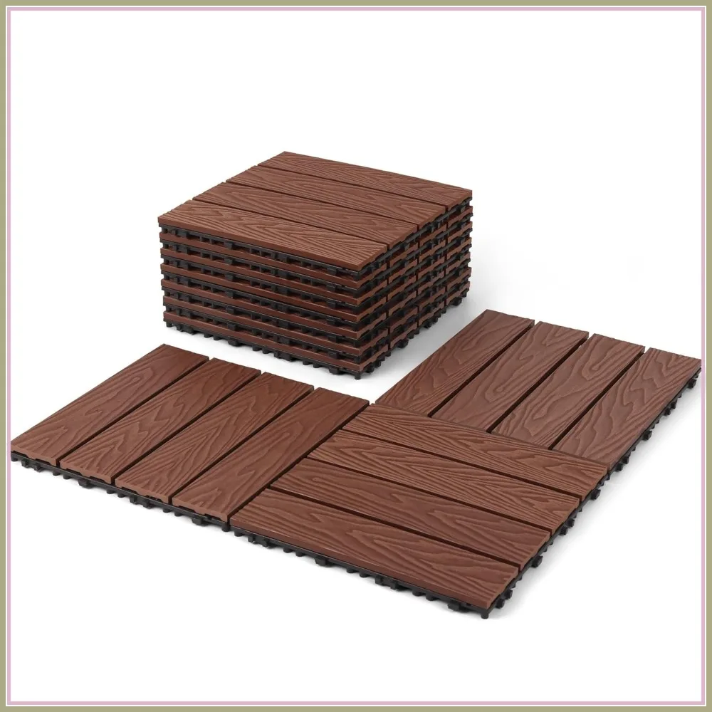 Composite Interlocking Deck Tiles Outdoor, 12"x12" Waterproof Decking for Patio, Balcony, Poolside, 10 Pack
Composite Interlocking Deck Tiles Outdoor, 12"x12" Waterproof Decking for Patio, Balcony, Poolside, 10 Pack