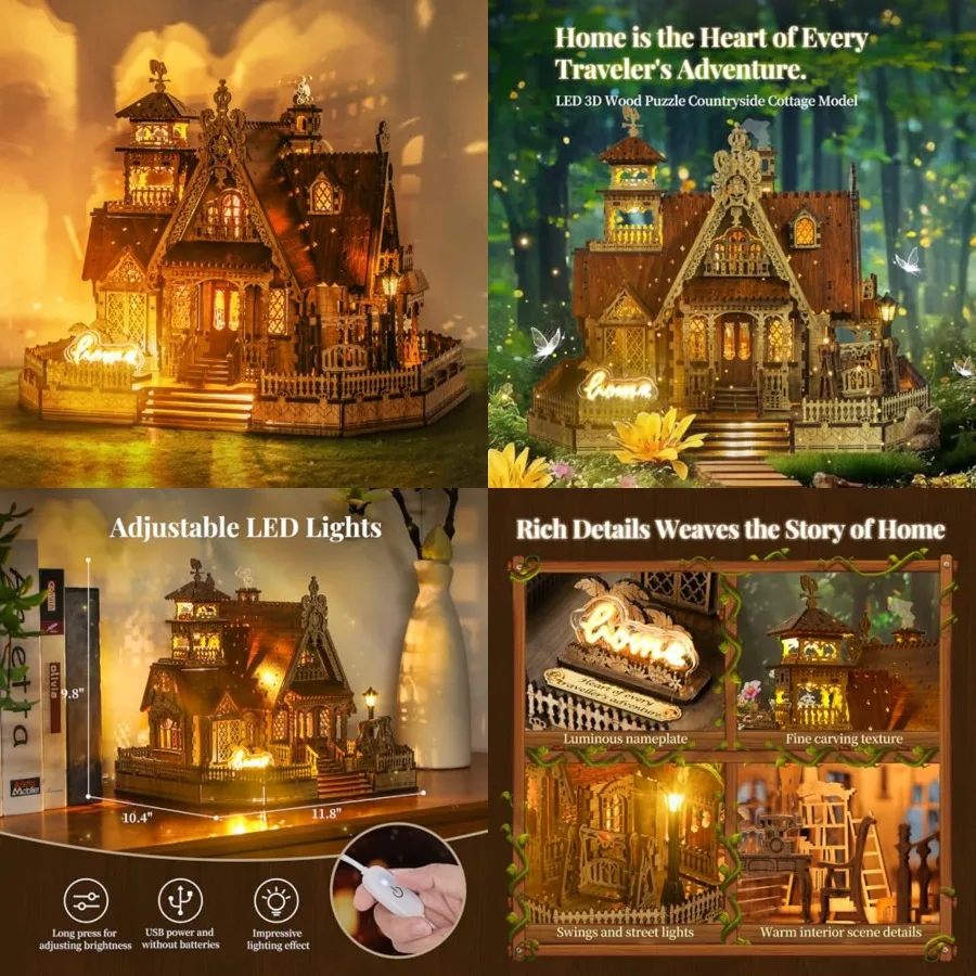 3D Wood Puzzle Countryside Cottage Model - DIY Miniature Building Kit with Spark LED Lights - Craft Rural Architecture Home Déc
3D Wood Puzzle Countryside Cottage Model - DIY Miniature Building Kit with Spark LED Lights - Craft Rural Architecture Home Déc