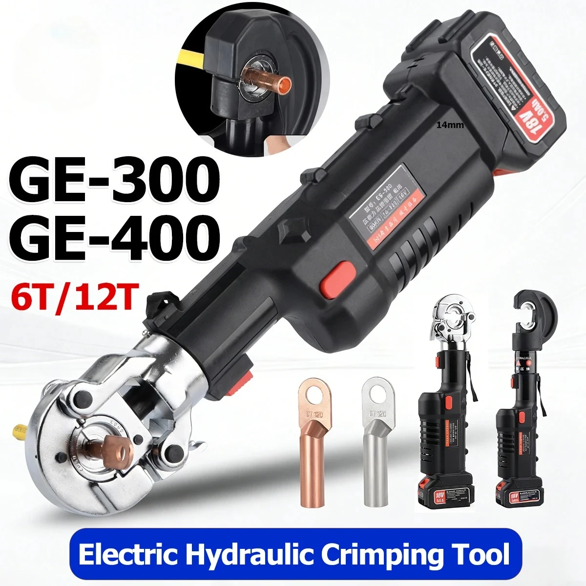6T/12T Hydraulic Crimping Pliers Rechargeable Electric Crimper Tool with 13 Dies for Max 400mm² Copper 300mm² Aluminum Terminal
6T/12T Hydraulic Crimping Pliers Rechargeable Electric Crimper Tool with 13 Dies for Max 400mm² Copper 300mm² Aluminum Terminal