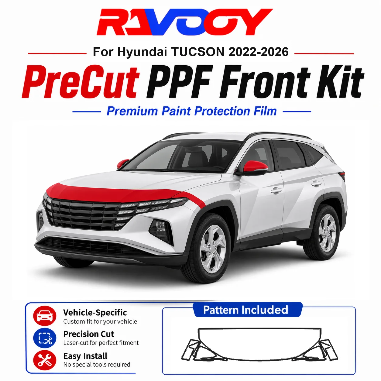 8.5mil TPU Precut PPF Kit For Hyundai TUCSON 2022-2026 - Hood, Fenders & Mirror Set - Self-Healing Clear Bra Film
8.5mil TPU Precut PPF Kit For Hyundai TUCSON 2022-2026 - Hood, Fenders & Mirror Set - Self-Healing Clear Bra Film