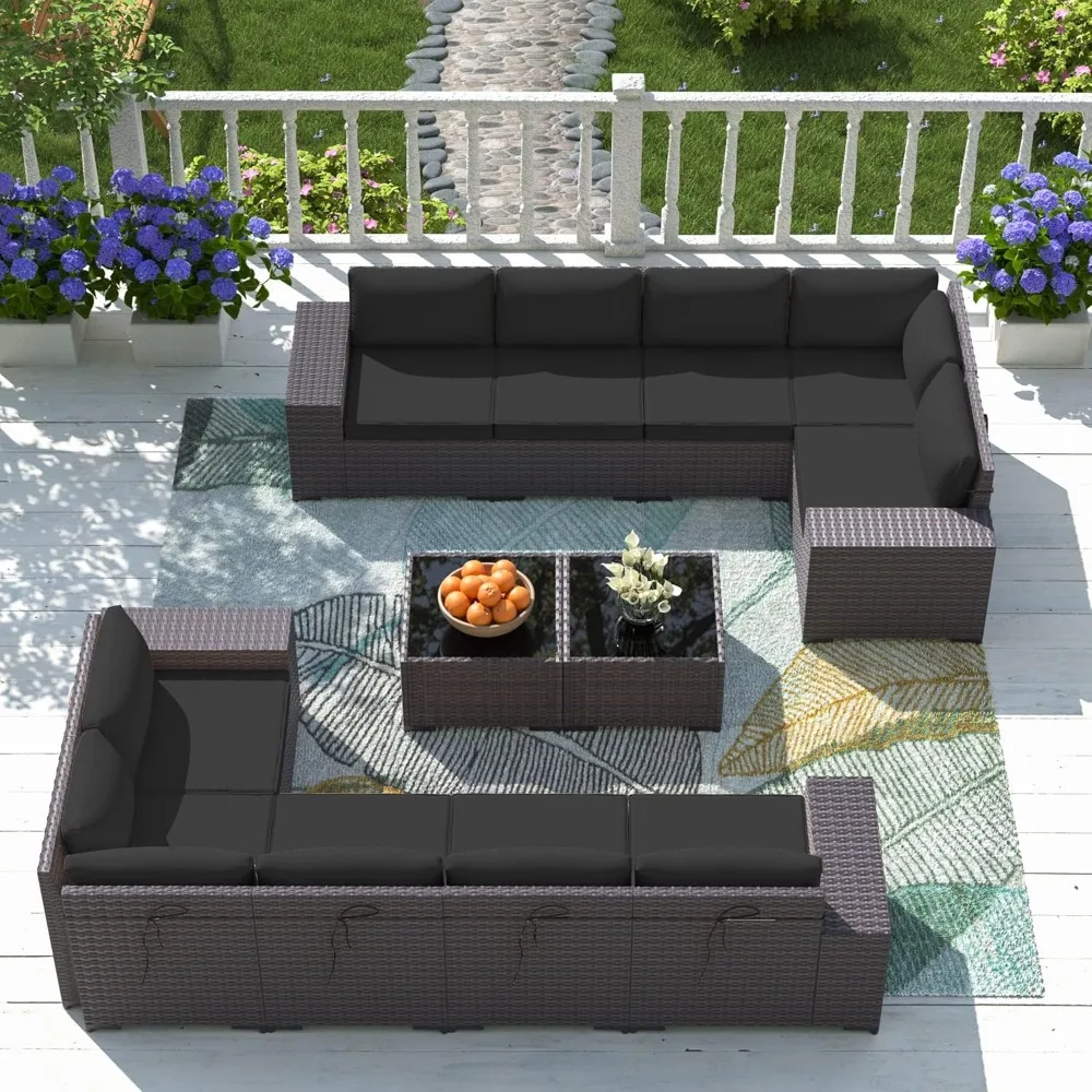 12 Pieces Outdoor Sectional Furniture High Backrest Patio Sofa, PE Rattan Patio Conversation Set with Coffee Table & Cushions
12 Pieces Outdoor Sectional Furniture High Backrest Patio Sofa, PE Rattan Patio Conversation Set with Coffee Table & Cushions