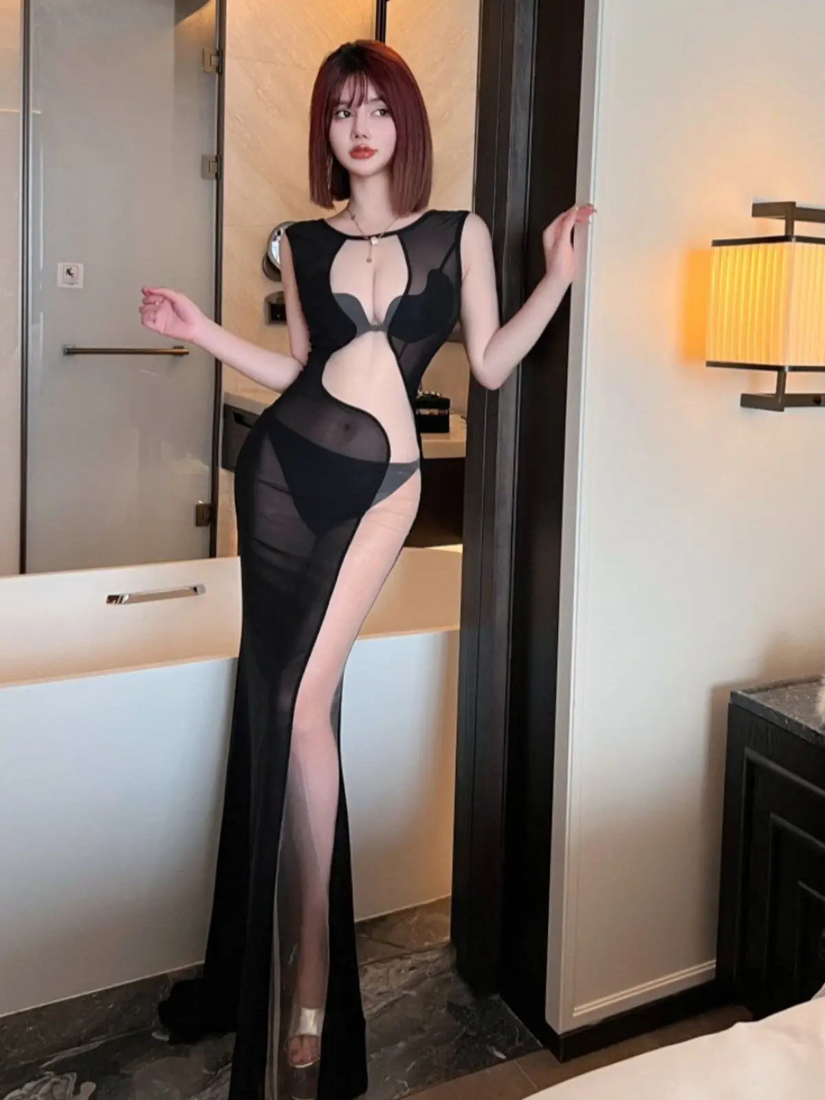 Сексуальное прозрачное длинное платье из сетчатой ткани для сауны, караоке, ночного клуба, для девушек, с круглым вырезом, вечернее платье с завышенной талией
Сексуальное прозрачное длинное платье из сетчатой ткани для сауны, караоке, ночного клуба, для девушек, с круглым вырезом, вечернее платье с завышенной талией