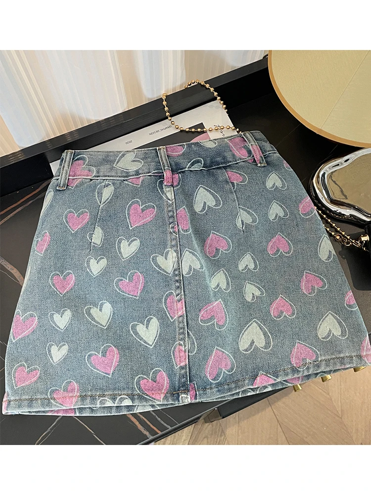 Vintage Blue High waist Denim Sweet print Skirts Casual Chic A-line Summer Mini Skirts Women Y2k Streetwear Harajuku Slim 2025
Vintage Blue High waist Denim Sweet print Skirts Casual Chic A-line Summer Mini Skirts Women Y2k Streetwear Harajuku Slim 2025
