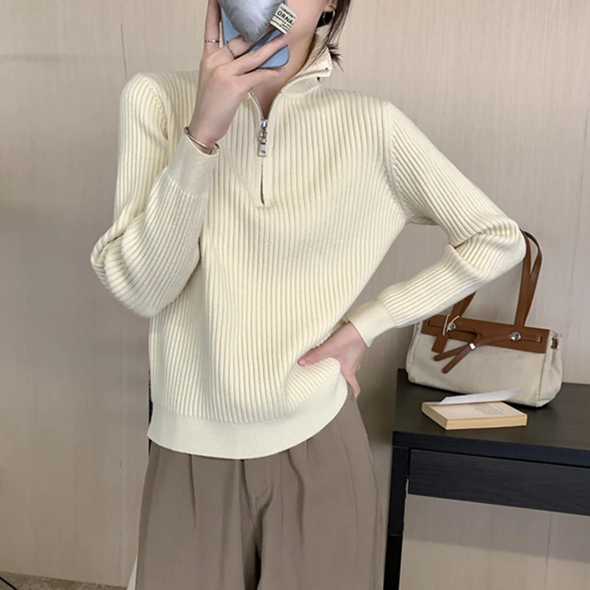 Korean Half High Collar Sweater Women Zipper Design Loose Inner Knit Pullover Autumn Winter
Korean Half High Collar Sweater Women Zipper Design Loose Inner Knit Pullover Autumn Winter