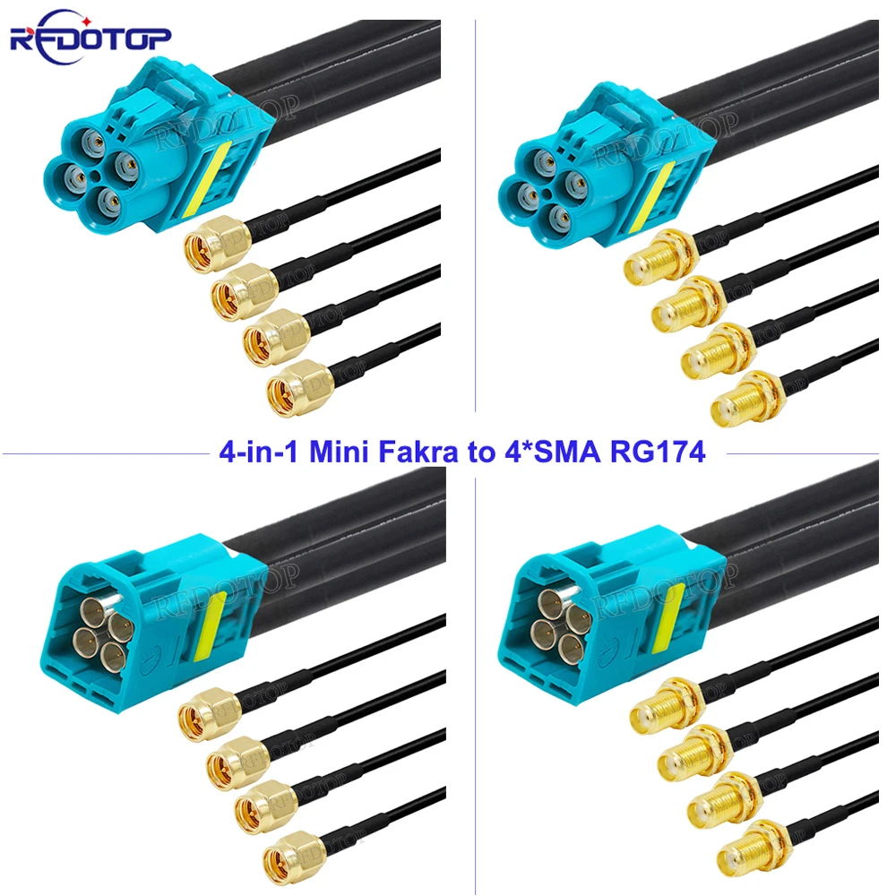1Pcs RSBG Type Replacement 4-in-1 Mini Fakra Male/Female to 4*SMA Male/Female Connector Fakra to SMA 50ohm RG174 Coaxial Cable
1Pcs RSBG Type Replacement 4-in-1 Mini Fakra Male/Female to 4*SMA Male/Female Connector Fakra to SMA 50ohm RG174 Coaxial Cable