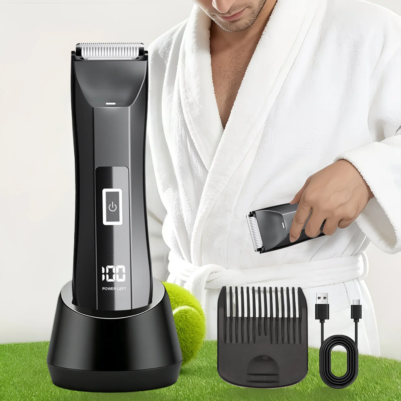 Men's electric body hair trimmer, which can be used for full-body shaving and trimming, charged by USB, with a base,
Men's electric body hair trimmer, which can be used for full-body shaving and trimming, charged by USB, with a base,