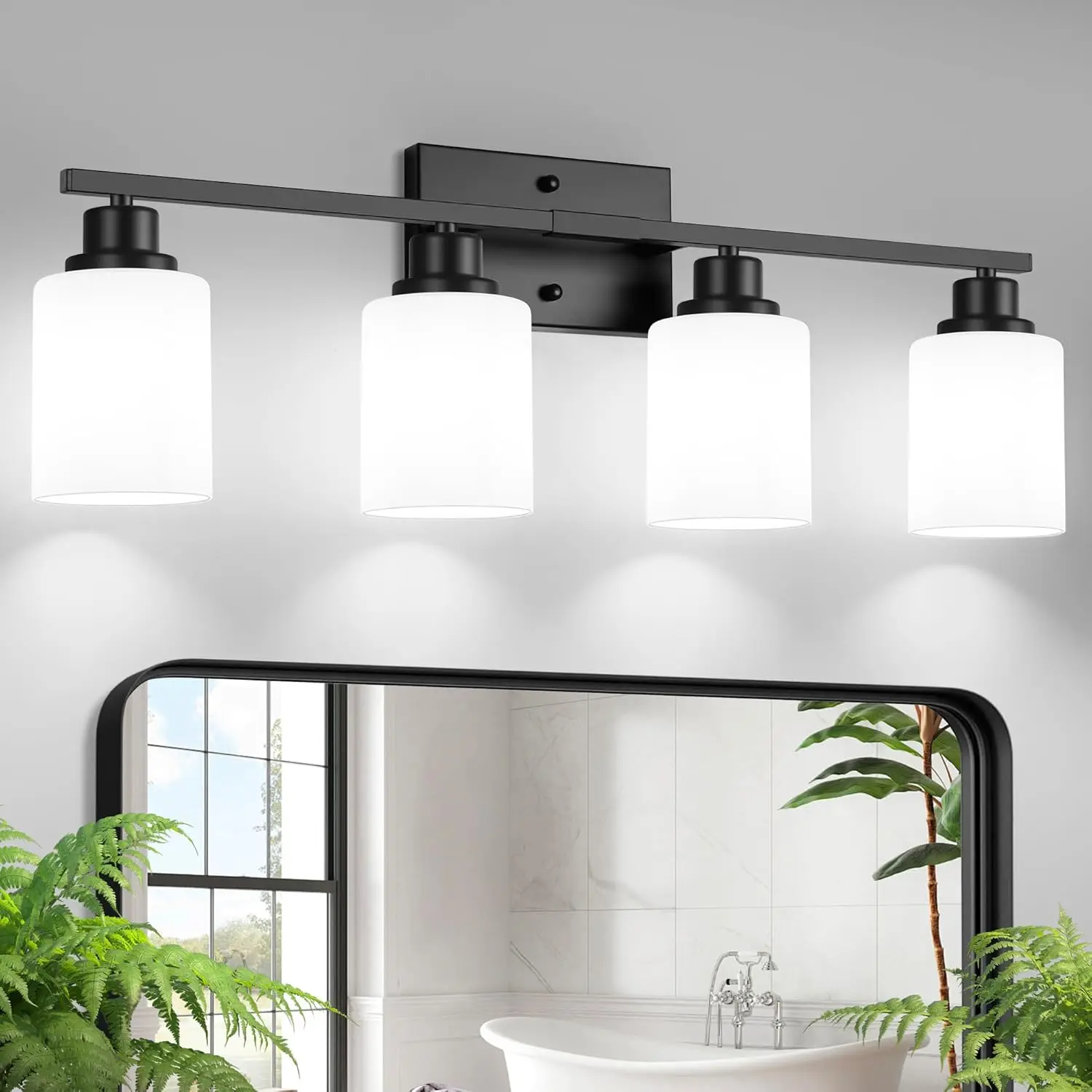 4-Light Vanity Light Over Mirror, Matte Black Wall Sconces with Frosted Glass Shades, Wall Lamp for Bathroom Living Room, E26 Base
4-Light Vanity Light Over Mirror, Matte Black Wall Sconces with Frosted Glass Shades, Wall Lamp for Bathroom Living Room, E26 Base