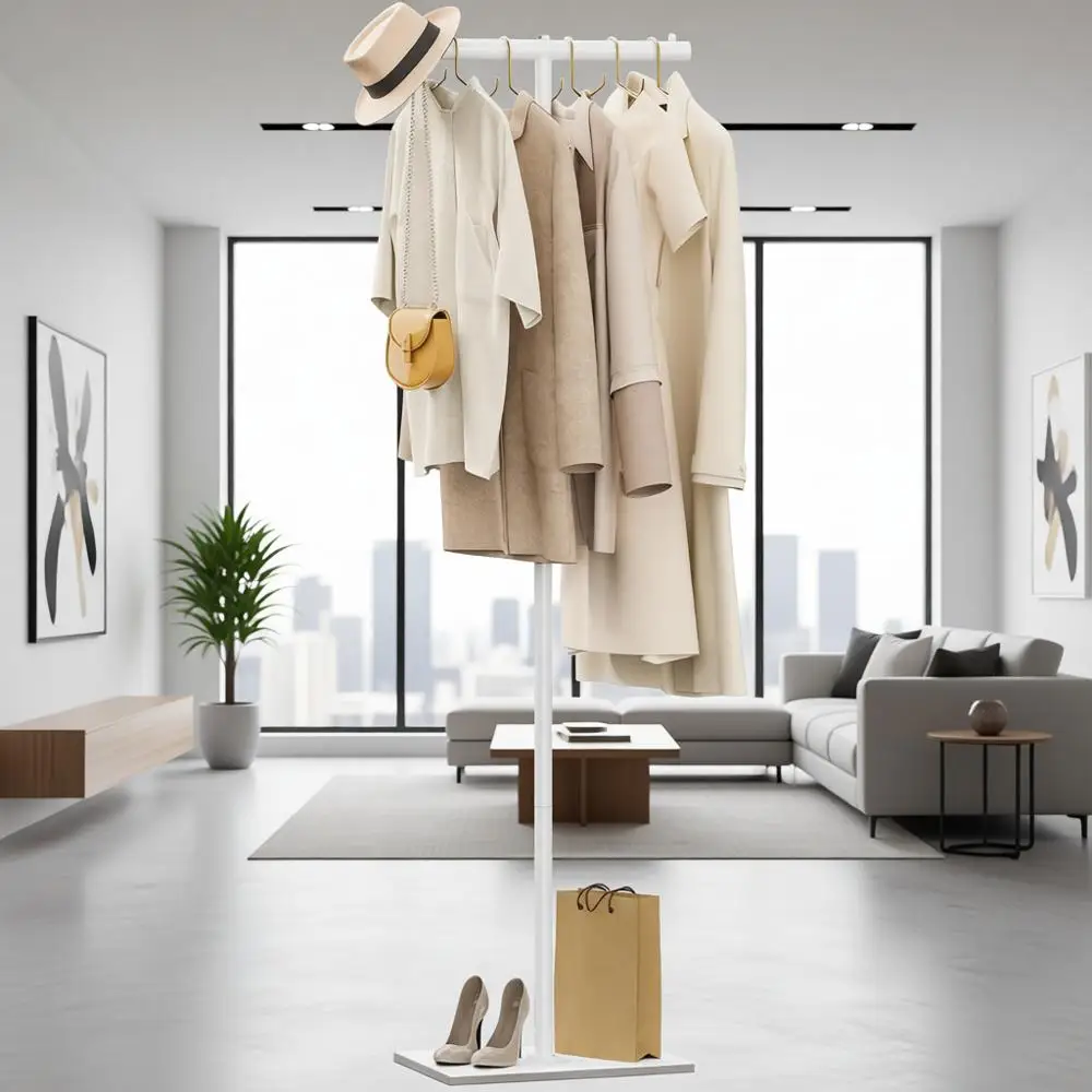 68.9 White T-Shaped Metal Coat Rack with Rock Base for Bedroom, Hallway, and Entrance
68.9 White T-Shaped Metal Coat Rack with Rock Base for Bedroom, Hallway, and Entrance