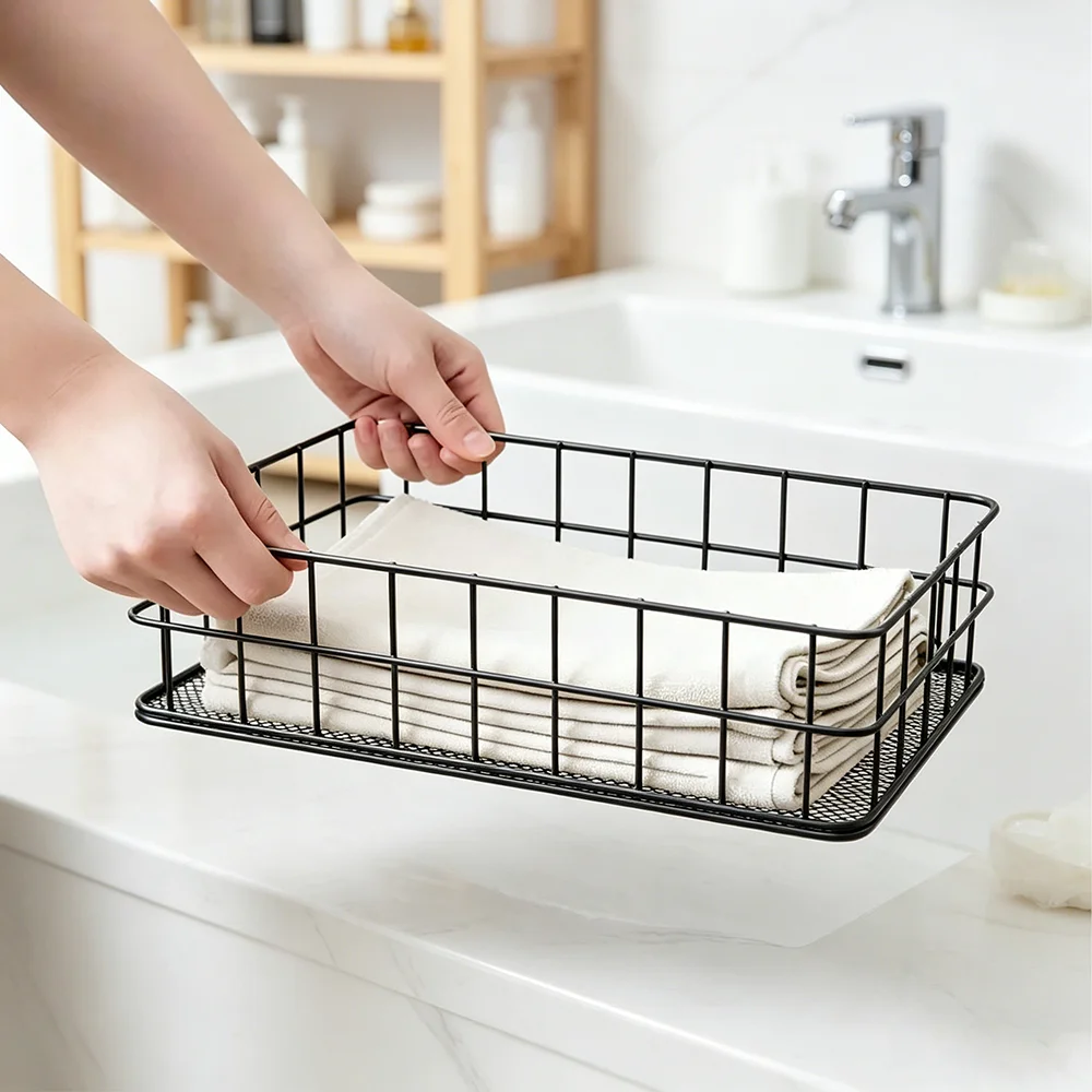 24cm Metal Wire Storage Basket Black Howllow Out Bathroom Mesh Tray Cosmetics Sundries Book Storage Box Office Desktop Organizer
24cm Metal Wire Storage Basket Black Howllow Out Bathroom Mesh Tray Cosmetics Sundries Book Storage Box Office Desktop Organizer