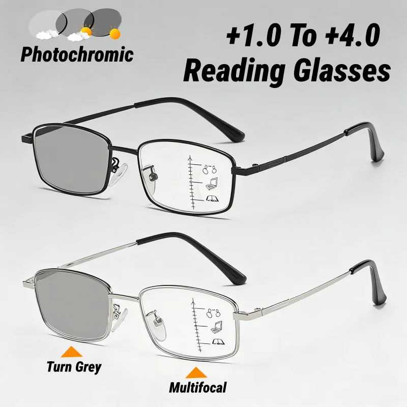 Progressive Multifocal Photochromic Presbyopia Glasses Metal Frame Blue Light Blocking Reading Glasses Unisex Business Eyewear
Progressive Multifocal Photochromic Presbyopia Glasses Metal Frame Blue Light Blocking Reading Glasses Unisex Business Eyewear