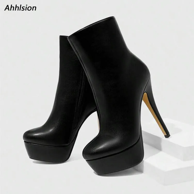 Ahhlsion Handmade Black Leather Platform Ankle Boots - Stiletto Heel Design - Luxury Craftsmanship Size 35-52
Ahhlsion Handmade Black Leather Platform Ankle Boots - Stiletto Heel Design - Luxury Craftsmanship Size 35-52