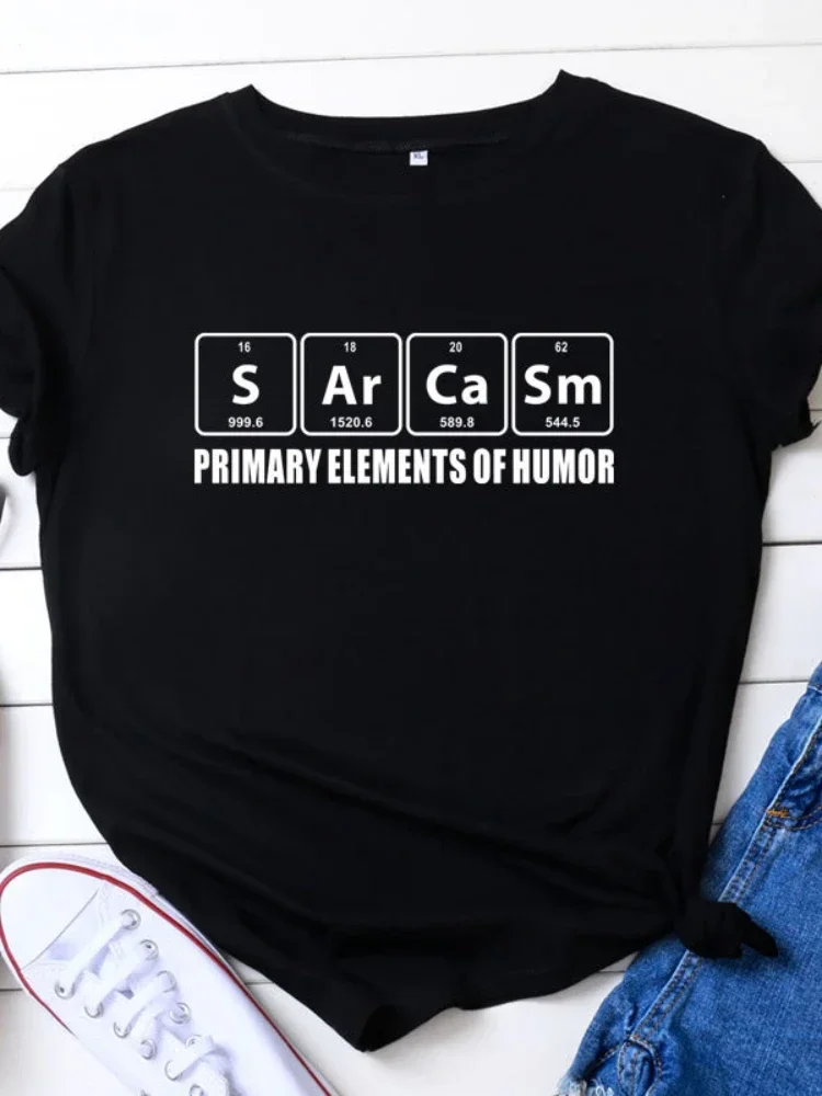 Sarcasm Primary Elements of Humor Letter Print Women T Shirt Short Sleeve O Neck Loose Women Tshirt Ladies Tee Shirt Tops Mujer
Sarcasm Primary Elements of Humor Letter Print Women T Shirt Short Sleeve O Neck Loose Women Tshirt Ladies Tee Shirt Tops Mujer