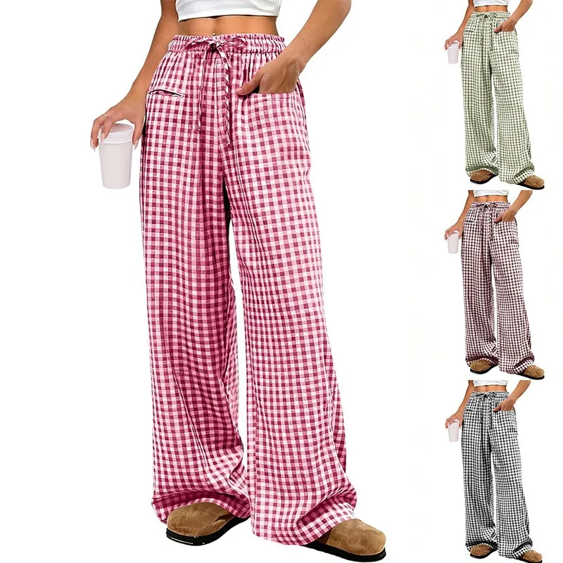 Women's Loose Fit Casual Plaid Woven Pants with Drawstring Mid Waist Full Length Lightweight Breathable Everyday Bottoms
Women's Loose Fit Casual Plaid Woven Pants with Drawstring Mid Waist Full Length Lightweight Breathable Everyday Bottoms