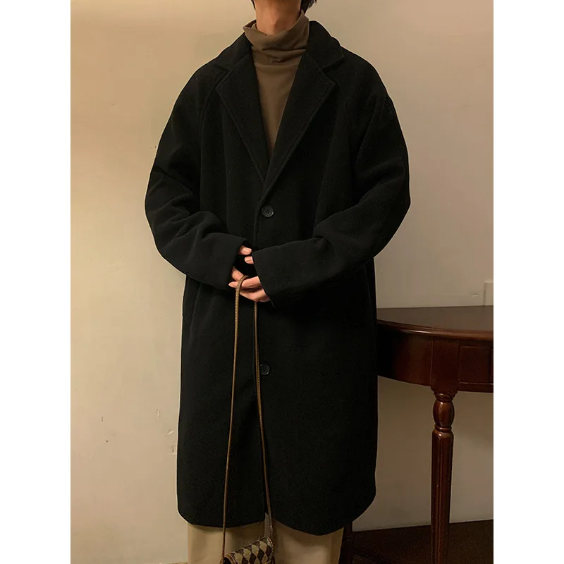 Men's Loose Single-Breasted Overcoat Windbreaker Autumn Winter Fashion Casual Long Sleeve Solid Color Woolen Lapel Coat Jacket
Men's Loose Single-Breasted Overcoat Windbreaker Autumn Winter Fashion Casual Long Sleeve Solid Color Woolen Lapel Coat Jacket