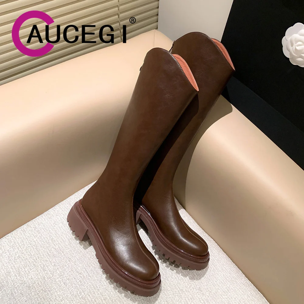 Aucegi 2024 Autumn Winter New Brand Genuine Leather Knee High Boots Fashion Round Toe Zippers Ladies Elegant Thick Bottom Shoes
Aucegi 2024 Autumn Winter New Brand Genuine Leather Knee High Boots Fashion Round Toe Zippers Ladies Elegant Thick Bottom Shoes