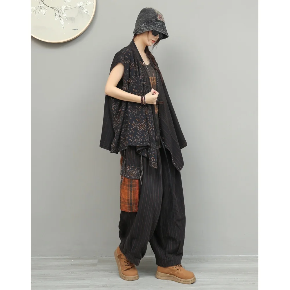 Chinese-style Diagonal Button Old-fabric Pant Set Women Summer Cotton-linen Patchwork Tie-up Jacket + Side Pockets Pant XY132
Chinese-style Diagonal Button Old-fabric Pant Set Women Summer Cotton-linen Patchwork Tie-up Jacket + Side Pockets Pant XY132