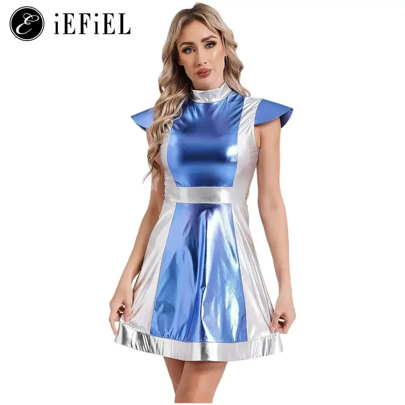 Women Alien Outerspace Halloween Cosplay Costume Metallic Cap Sleeve A Line Tutu Dress Theme Club Stage Performance Dress
Women Alien Outerspace Halloween Cosplay Costume Metallic Cap Sleeve A Line Tutu Dress Theme Club Stage Performance Dress