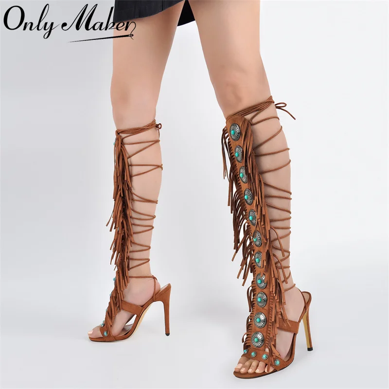 Onlymaker Women Open Toe Tassels Jewel Sandals Lace-UP Thin High Heels 11.5CM Fashion Luxury Fringe Sandals Boots
Onlymaker Women Open Toe Tassels Jewel Sandals Lace-UP Thin High Heels 11.5CM Fashion Luxury Fringe Sandals Boots