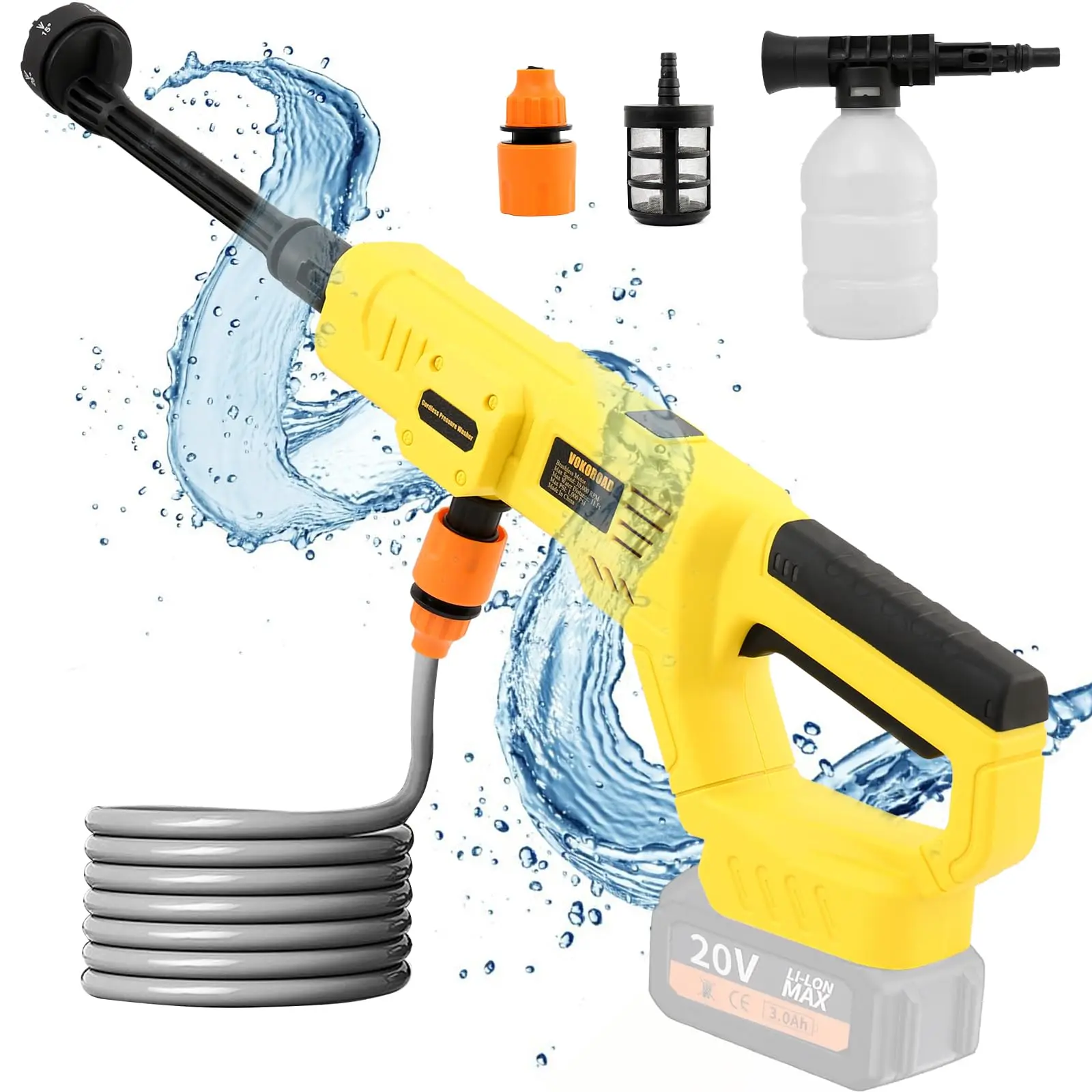 6 IN 1 High Pressure Car Washer Gun, Cordless Garden Irrigation Cleaning Tool Compatible with Dewalt 20V B Battery
6 IN 1 High Pressure Car Washer Gun, Cordless Garden Irrigation Cleaning Tool Compatible with Dewalt 20V B Battery