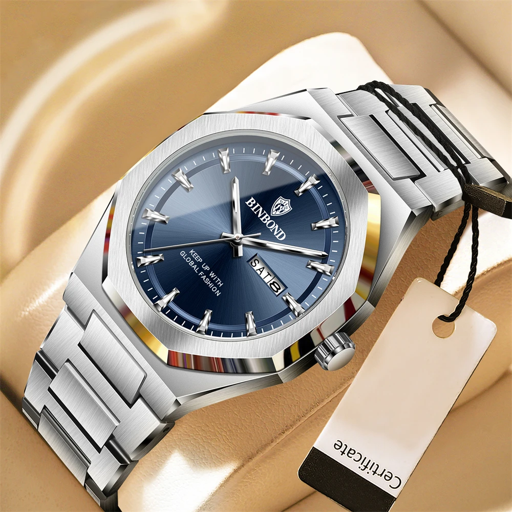 BINBOND Роскошные деловые мужские часы с датой недели, водонепроницаемые светящиеся часы для мужчин, кварцевые мужские модные наручные часы из нержавеющей стали
BINBOND Роскошные деловые мужские часы с датой недели, водонепроницаемые светящиеся часы для мужчин, кварцевые мужские модные наручные часы из нержавеющей стали