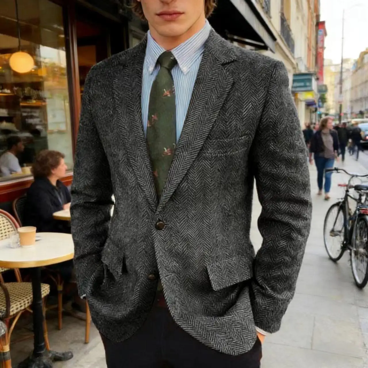Men's Grey Herringbone Tweed Blazer Classic-Fit Notched Lapel Casual Jacket Slim Fit Business Wedding Suit Coat Plus Size
Men's Grey Herringbone Tweed Blazer Classic-Fit Notched Lapel Casual Jacket Slim Fit Business Wedding Suit Coat Plus Size
