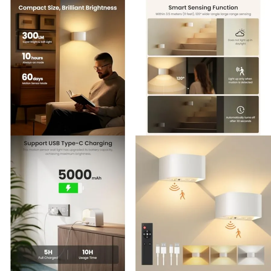 Motion Sensor Wall Light with Remote Control 3 Colors Wireless Wall Sconces LED Indoor Up and Down Wall Lamp 5000mAh Rechargeab
Motion Sensor Wall Light with Remote Control 3 Colors Wireless Wall Sconces LED Indoor Up and Down Wall Lamp 5000mAh Rechargeab