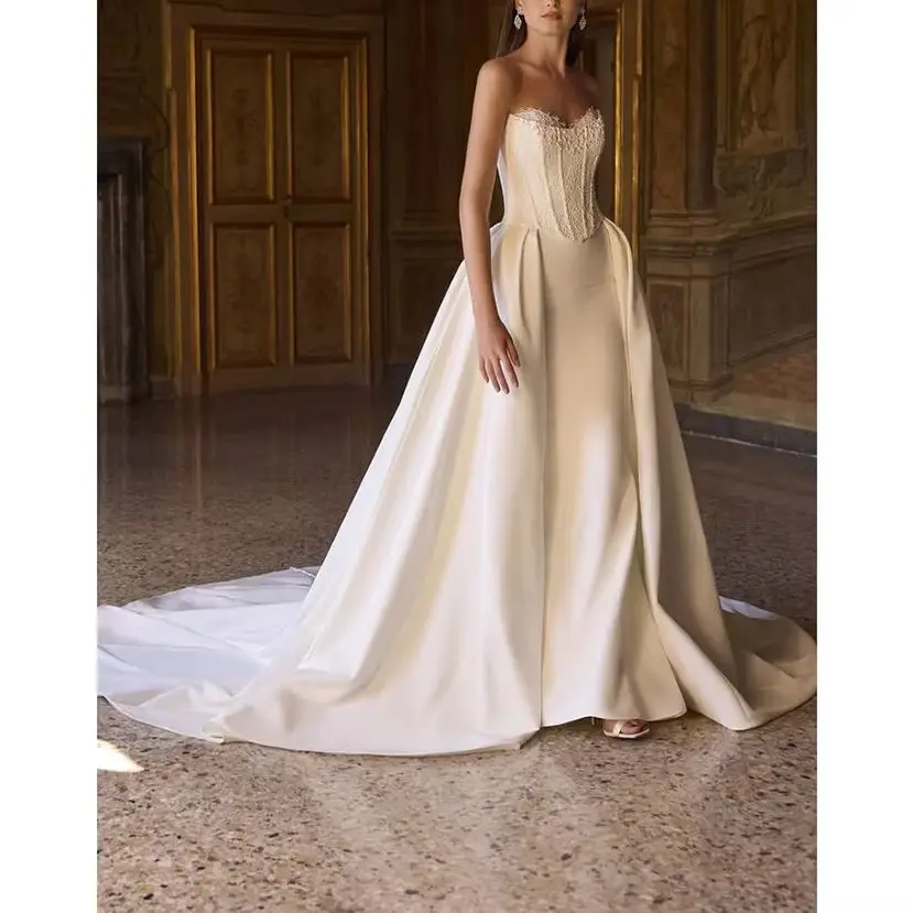 Modern Wedding Dress Customized Sweetheart Corset Draped Skirt Mermaid Detachable Sweep Train Woman Bridal Gown 2026
Modern Wedding Dress Customized Sweetheart Corset Draped Skirt Mermaid Detachable Sweep Train Woman Bridal Gown 2026