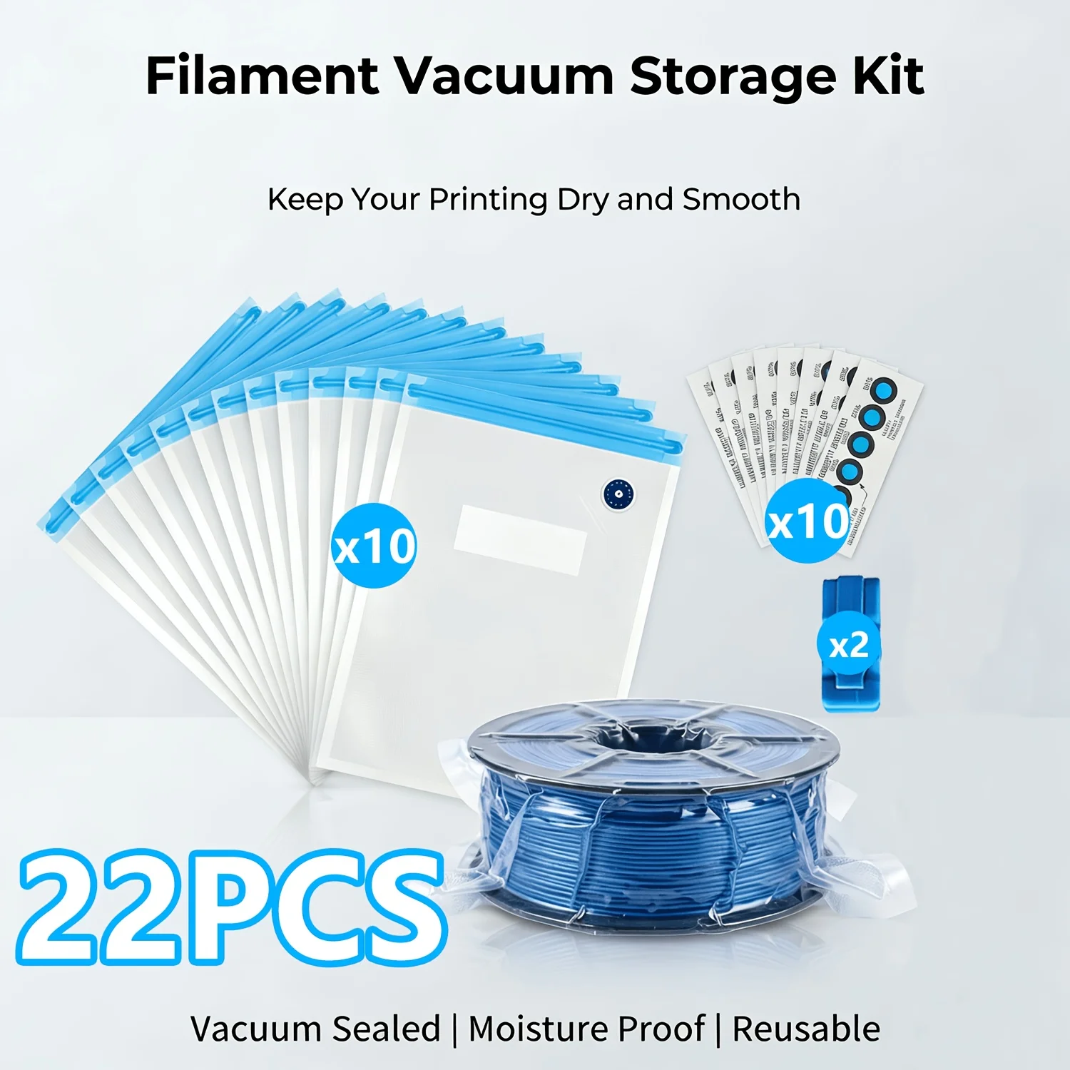 22 sets of 3D printing material storage vacuum kits, equipped with humidity cards, sealing clips and vacuum hand pumps. 30*34cm
22 sets of 3D printing material storage vacuum kits, equipped with humidity cards, sealing clips and vacuum hand pumps. 30*34cm
