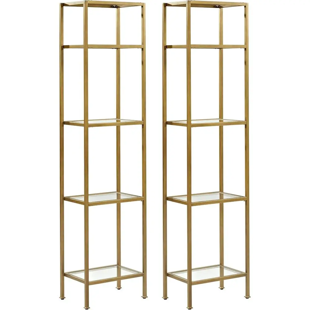 2-Piece Aimee Bookshelf Set with Glass Shelves, Gold and Glass, Storage Bookcase
2-Piece Aimee Bookshelf Set with Glass Shelves, Gold and Glass, Storage Bookcase