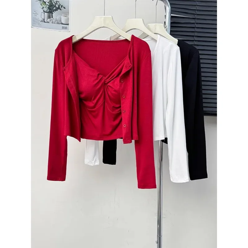 Pure Wind Spice Girl Halter Vest Long Sleeved Women's Cardigan Y2k Korean Tee Casual Temperament Basics Clothing Fashion Top
Pure Wind Spice Girl Halter Vest Long Sleeved Women's Cardigan Y2k Korean Tee Casual Temperament Basics Clothing Fashion Top