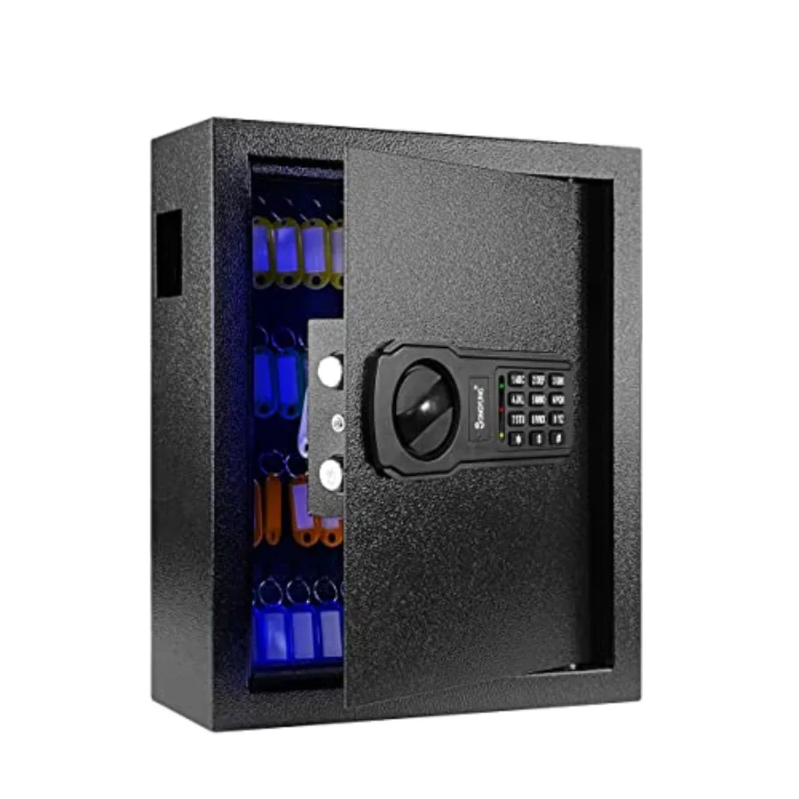 Wall-mounted 83-key cabinet safe with sensor light and emergency external power supply, electronic key safe in black steel for
Wall-mounted 83-key cabinet safe with sensor light and emergency external power supply, electronic key safe in black steel for